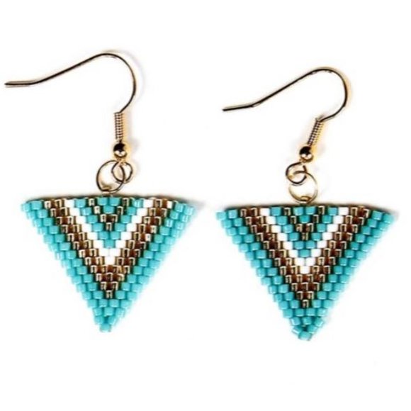 Embra Bead Project / La Esperanza- a small teal triangle drop Earrings ♥️ / teal - Picture 1 of 1
